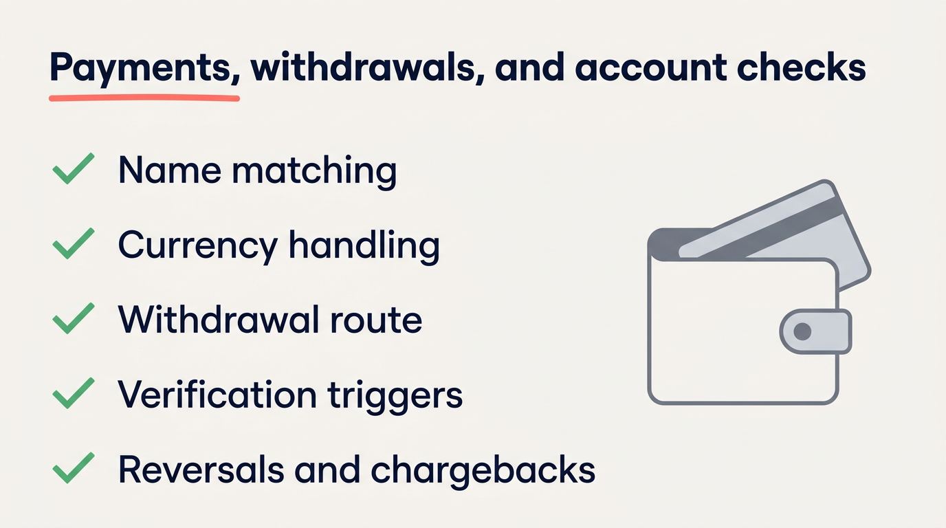 Payments, withdrawals, and account checks